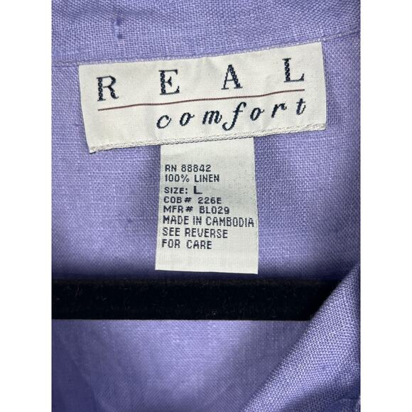 Real Comfort Periwinkle Blue Large Linen Womens Collared Long Sleeve Blouse - Picture 2 of 6